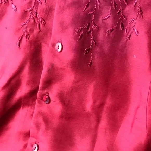 ICE Red 100% Silk Lined Beads Women Blouse size Xl - Picture 7 of 8